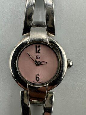 ESQ Watch Women Silver Tone Pink Dial 22MM Round Swiss New Battery 7.25 Inch
